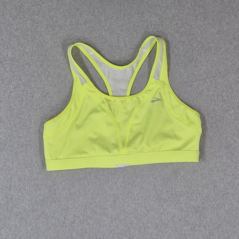 Brooks Women Sports Bra 38 ABC Yellow Drive 3 Pocket Run Wireless Racerback READ
